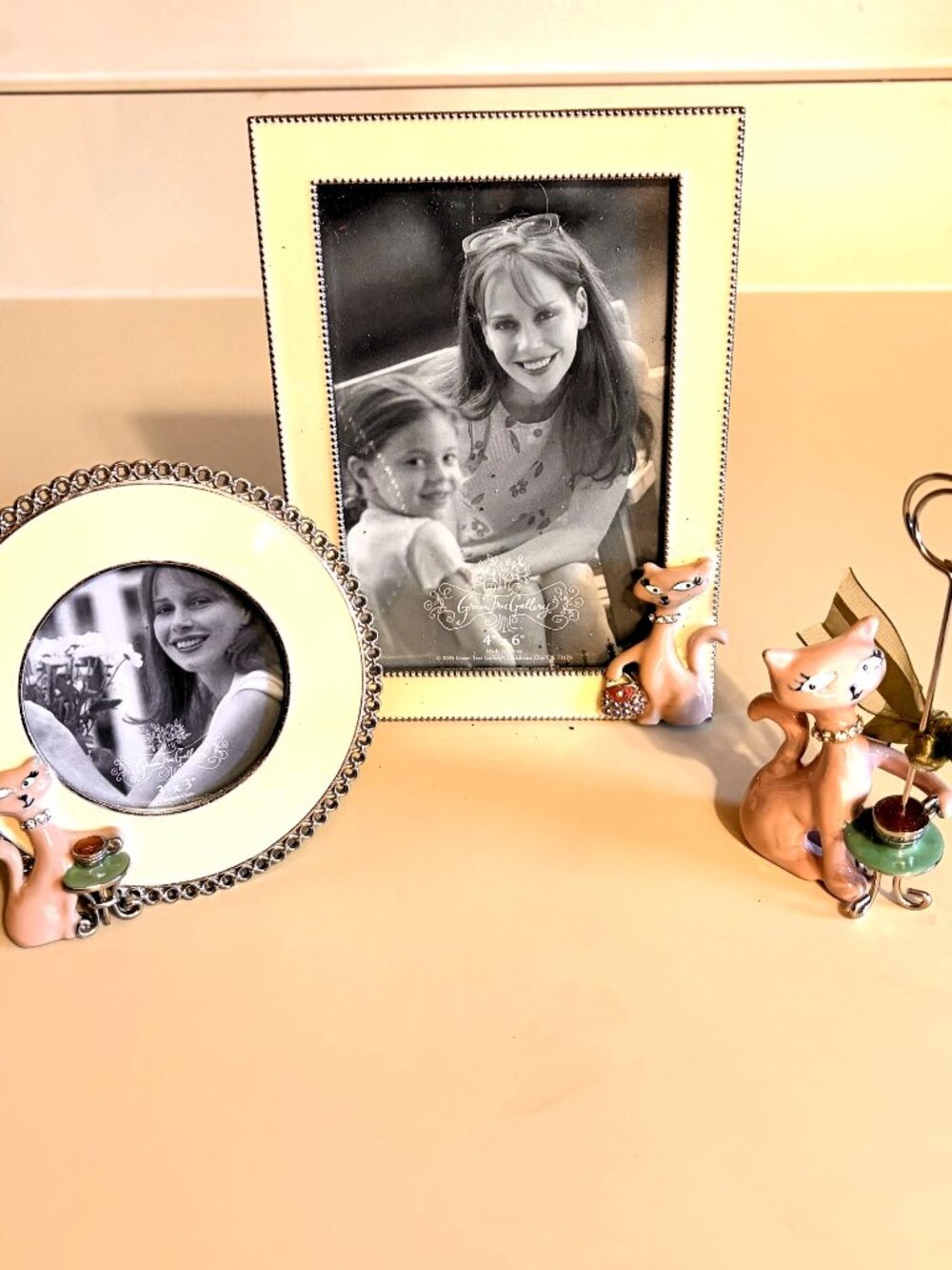 Vintage Ceramic Cat Picture Frame Set Whimsical Feline Decor 3 Pc Set